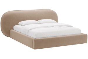 Micadoni Tmavě b&eacute;žov&aacute; sametov&aacute; dvoulůžkov&aacute; postel Ovalo 160 x 200 cm s &uacute;ložn&yacute;m prostorem