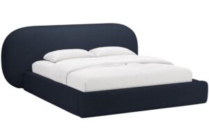 Micadoni Tmavě modr&aacute; boucl&eacute; dvoulůžkov&aacute; postel Ovalo 180 x 200 cm s &uacute;ložn&yacute;m prostorem