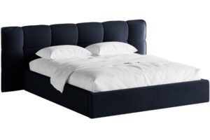 Micadoni Tmavě modr&aacute; sametov&aacute; dvoulůžkov&aacute; postel Eric 160 x 200 cm s &uacute;ložn&yacute;m prostorem
