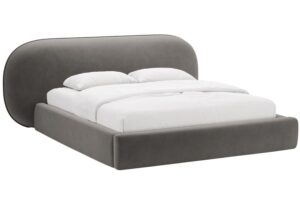 Micadoni Tmavě &scaron;ed&aacute; sametov&aacute; dvoulůžkov&aacute; postel Ovalo 160 x 200 cm s &uacute;ložn&yacute;m prostorem