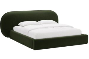 Micadoni Tmavě zelen&aacute; sametov&aacute; dvoulůžkov&aacute; postel Ovalo 160 x 200 cm s &uacute;ložn&yacute;m prostorem