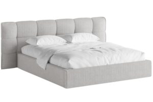 Světle &scaron;ed&aacute; boucl&eacute; dvoulůžkov&aacute; postel MICADONI Eric 180 x 200 cm s &uacute;ložn&yacute;m prostorem