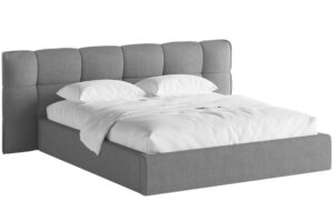 Tmavě &scaron;ed&aacute; boucl&eacute; dvoulůžkov&aacute; postel MICADONI Eric 180 x 200 cm s &uacute;ložn&yacute;m prostorem