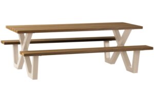 WOOOD Dřevěn&yacute; zahradn&iacute; stůl s lavicemi Tablo 206 x 145 cm s b&eacute;žovou podnož&iacute;