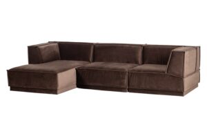 WOOOD Tmavě hněd&aacute; sametov&aacute; rohov&aacute; pohovka Manu 286 cm