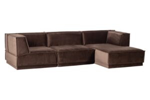 WOOOD Tmavě hněd&aacute; sametov&aacute; rohov&aacute; pohovka Manu 286 cm