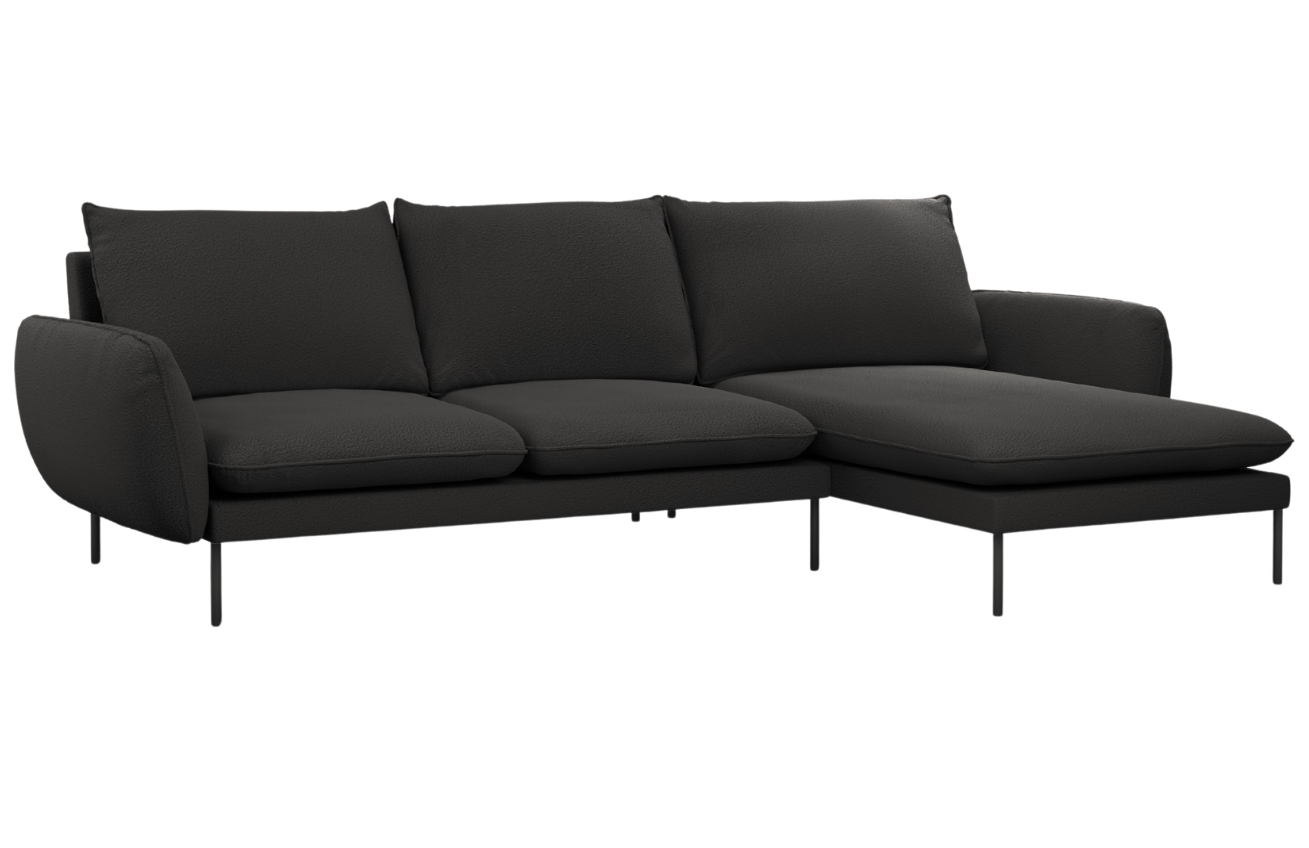 Cosmopolitan Design Černá bouclé rohová pohovka Vienna 255 cm