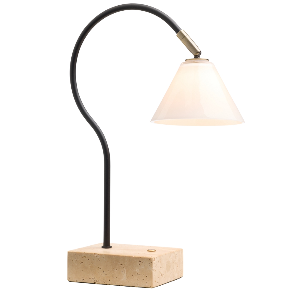 Halo Design Černá nabíjecí stolní LED lampa Question 31 cm s travertinovou podstavou