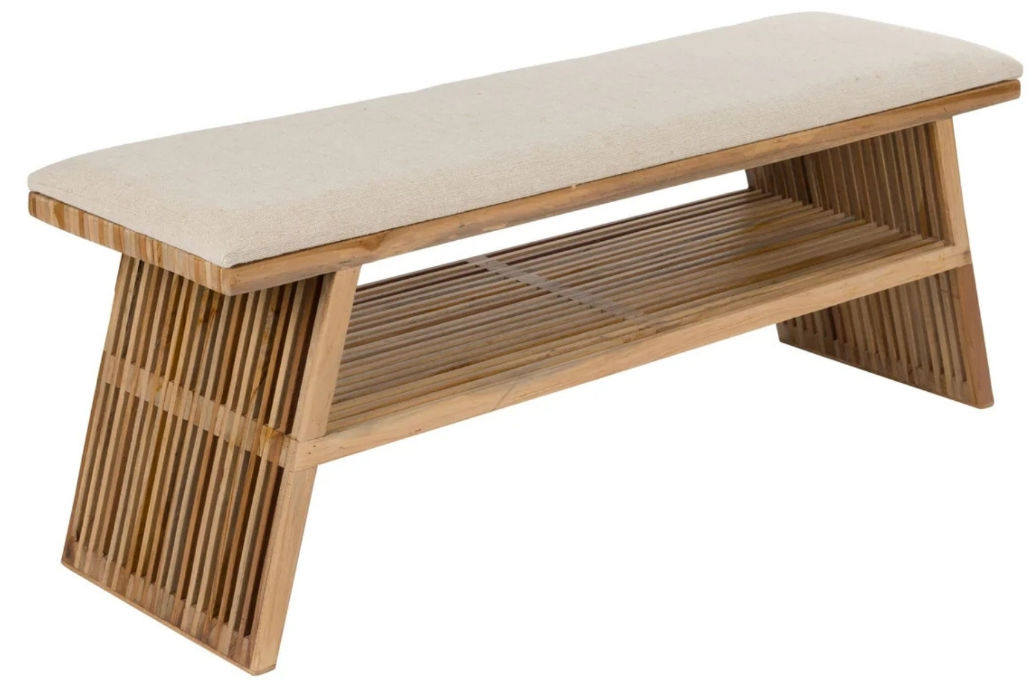 Housecraft Living Dřevěná lavice Djia 110 cm s béžovým sedákem
