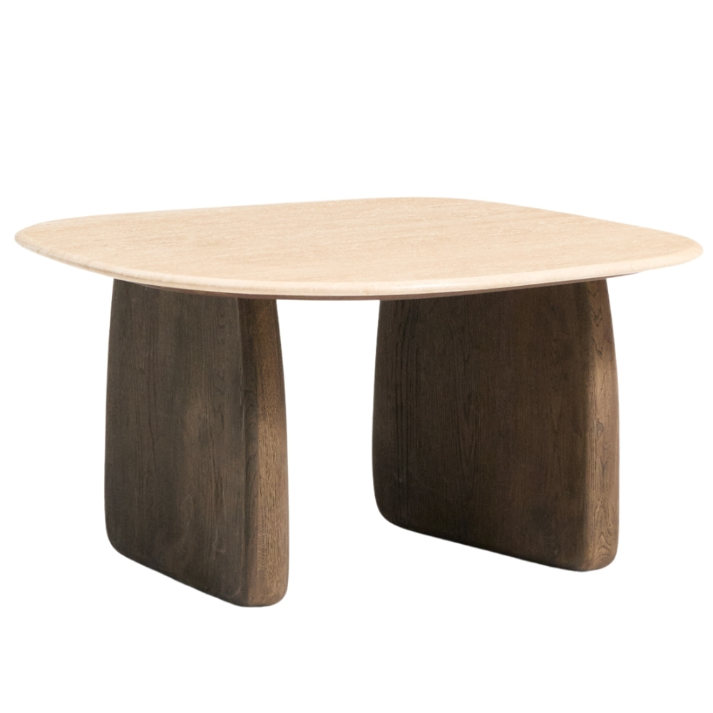 Kave Home Béžový travertinový odkládací stolek Pirita 71 x 70 cm s tmavou podnoží