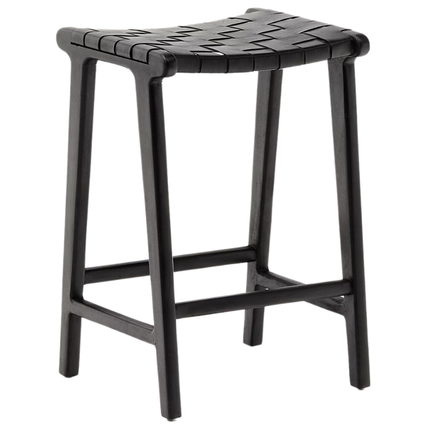 Kave Home Černá kožená barová židle Calixta 67 cm