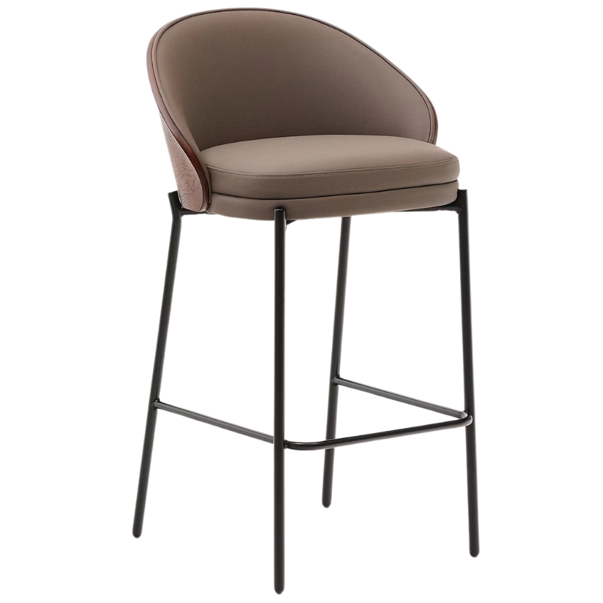 Kave Home Hnědá koženková barová židle Eamy 65 cm