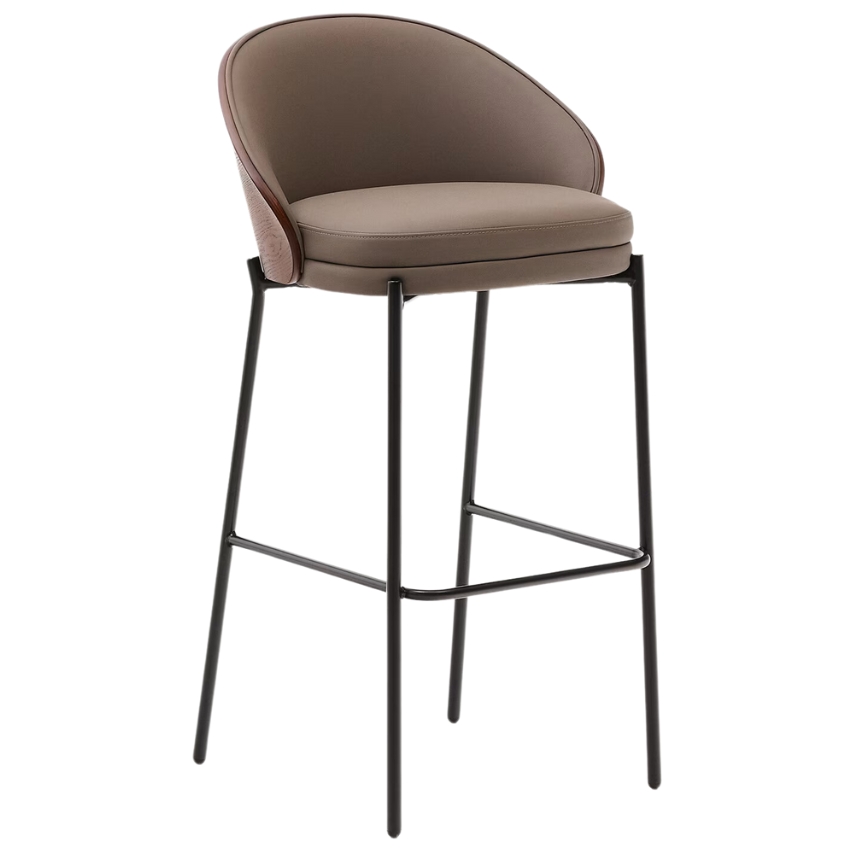 Kave Home Hnědá koženková barová židle Eamy 77 cm