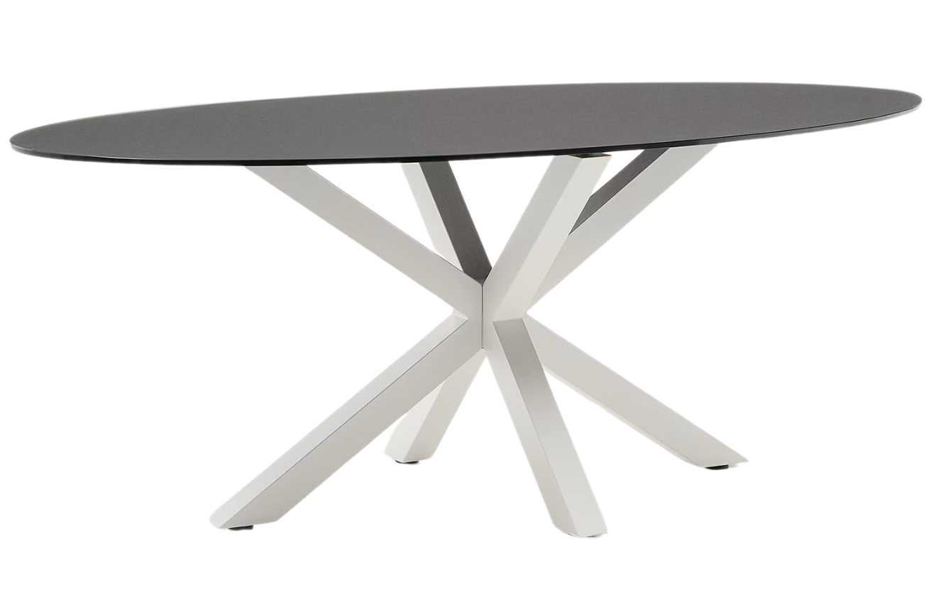 Kave Home Matně černý skleněný jídelní stůl Argo 200 x 100 cm s bílou kovovou podnoží