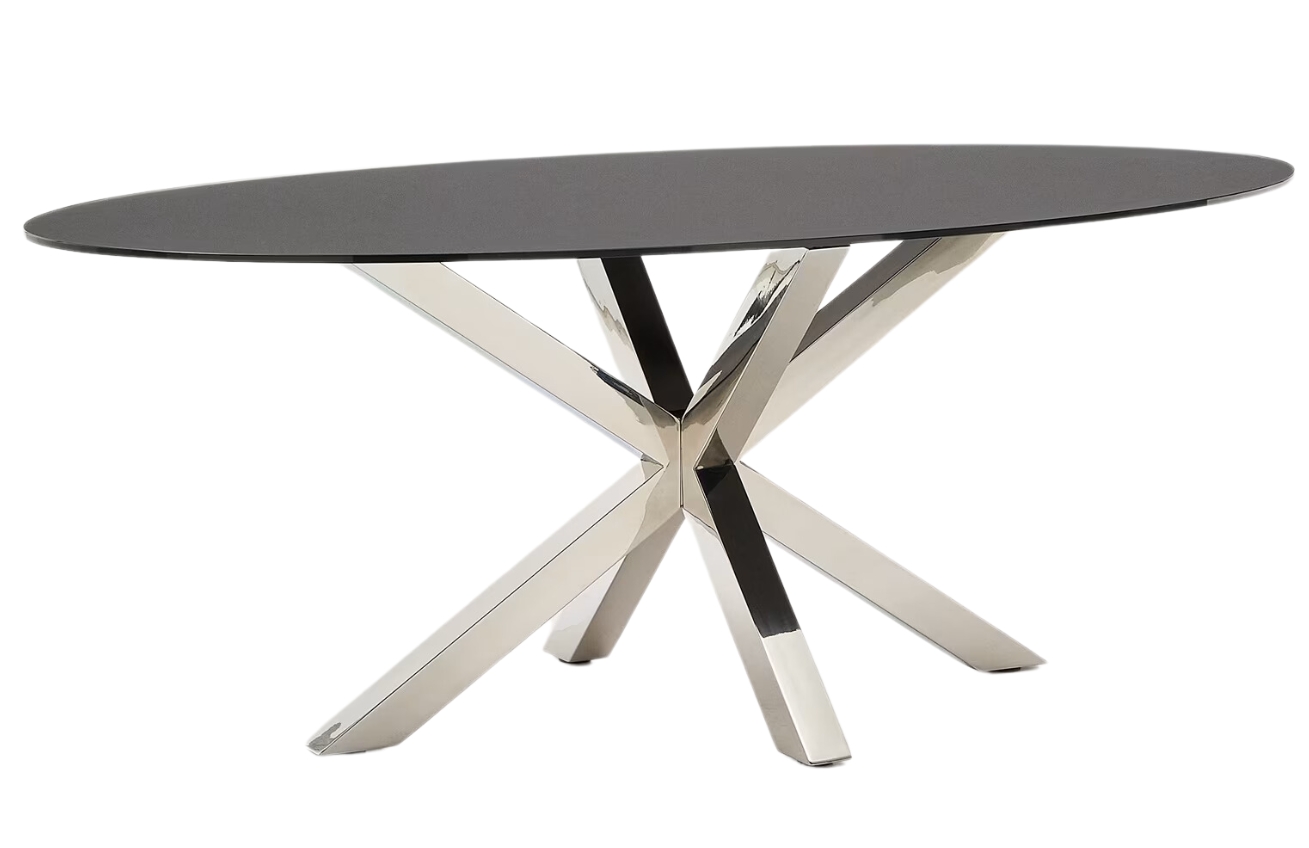 Kave Home Matně černý skleněný jídelní stůl Argo200 x 100 cm s nerezovou podnoží