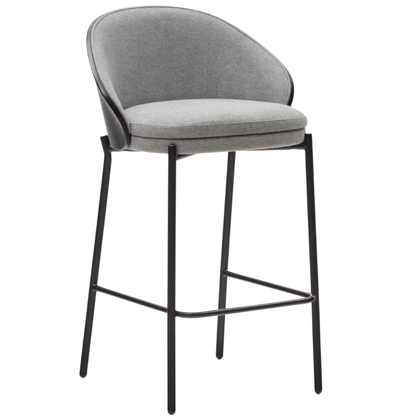 Kave Home Šedá čalouněná barová židle Eamy II. 65 cm