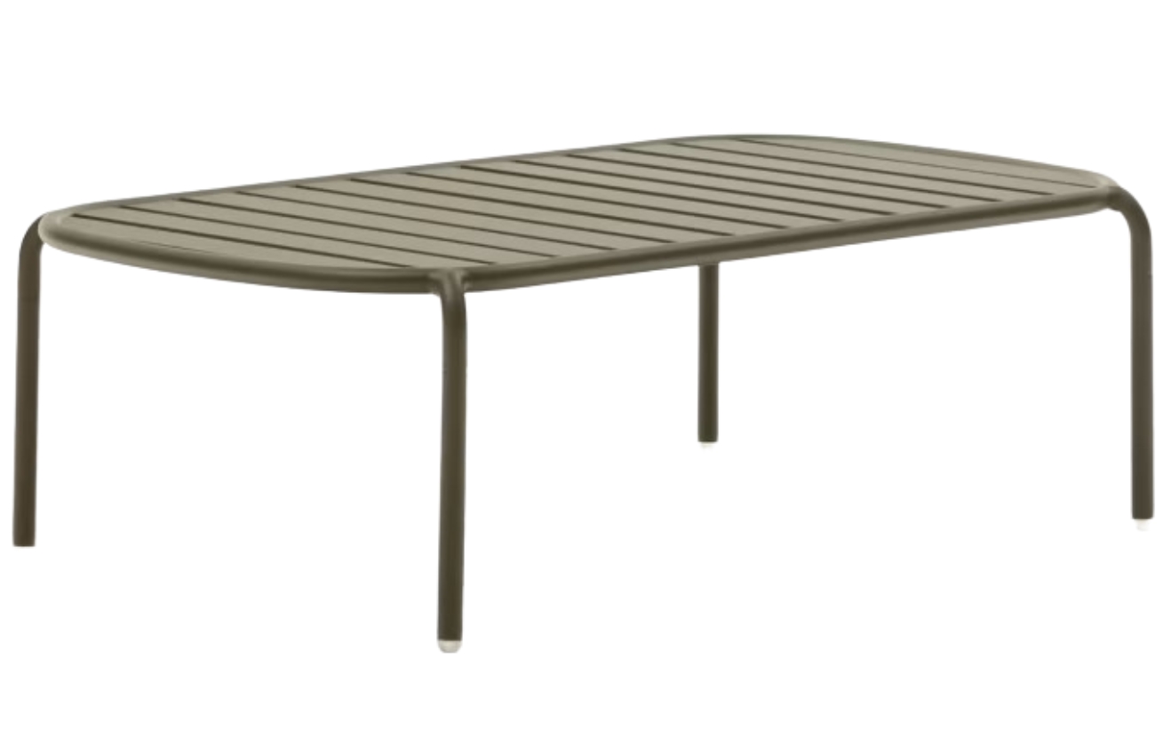 Kave Home Tmavě zelený kovový zahradní stolek Joncols 113 x 65 cm