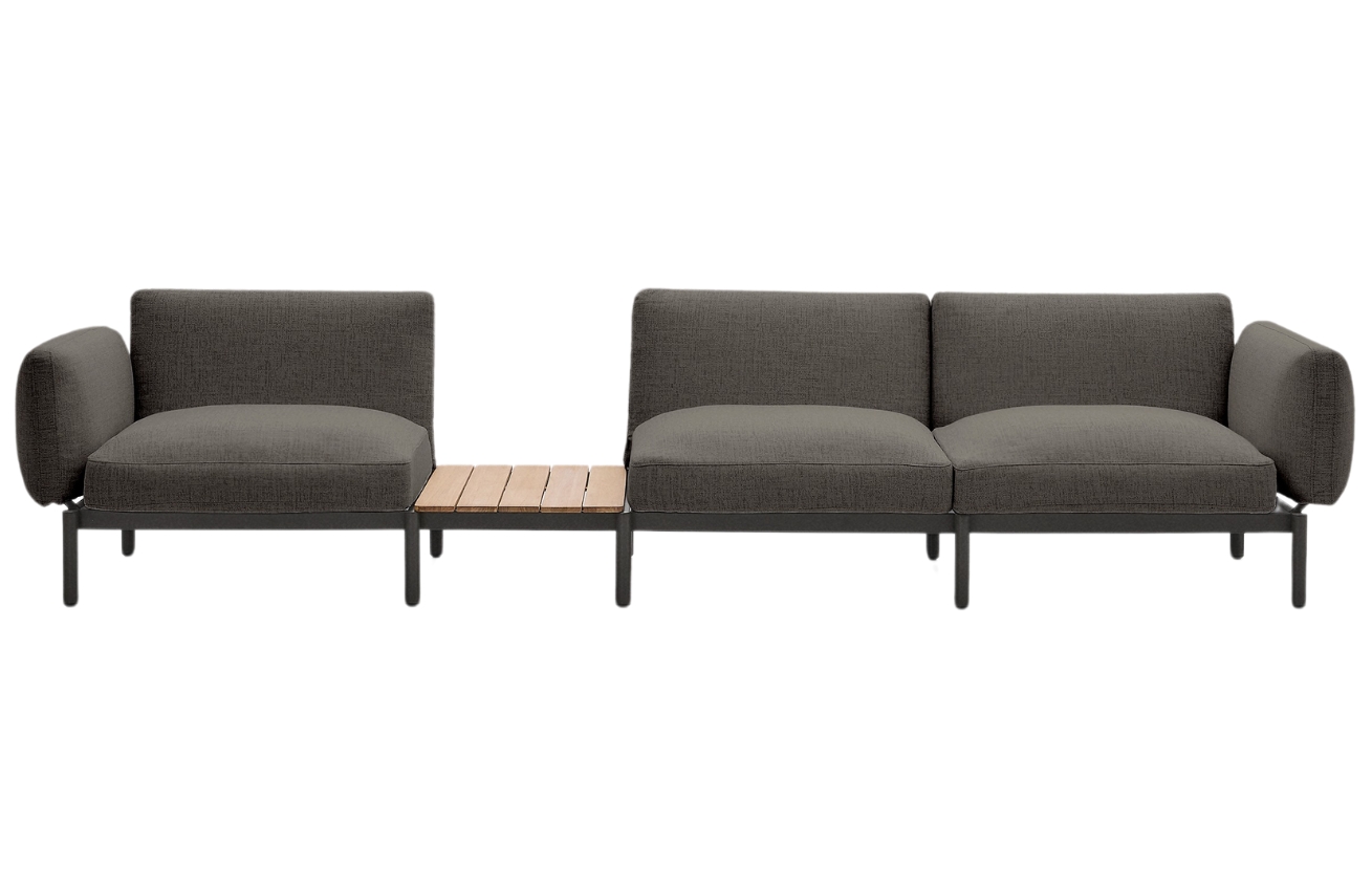 Kave Home Zahradní pohovka Sorells 341 cm se stolkem se šedou podnoží